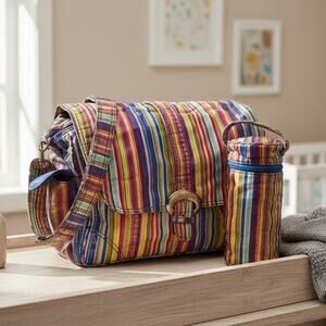 Kalencom Diaper Bag w/ Insulated Bottle Holder NWT Striped Waterproof Vinyl